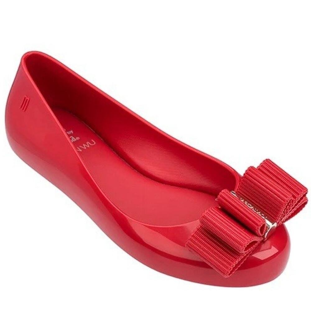 Melissa Sz 8 Mel Space Love + Jason Wu Ballet Flat Red Bow Women's Slip On